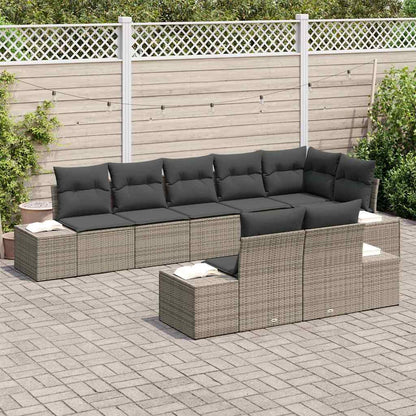 Garten-Sofa-Set mit Kissen 8 pcs Grau Poly Rattan