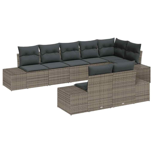 Garten-Sofa-Set mit Kissen 8 pcs Grau Poly Rattan