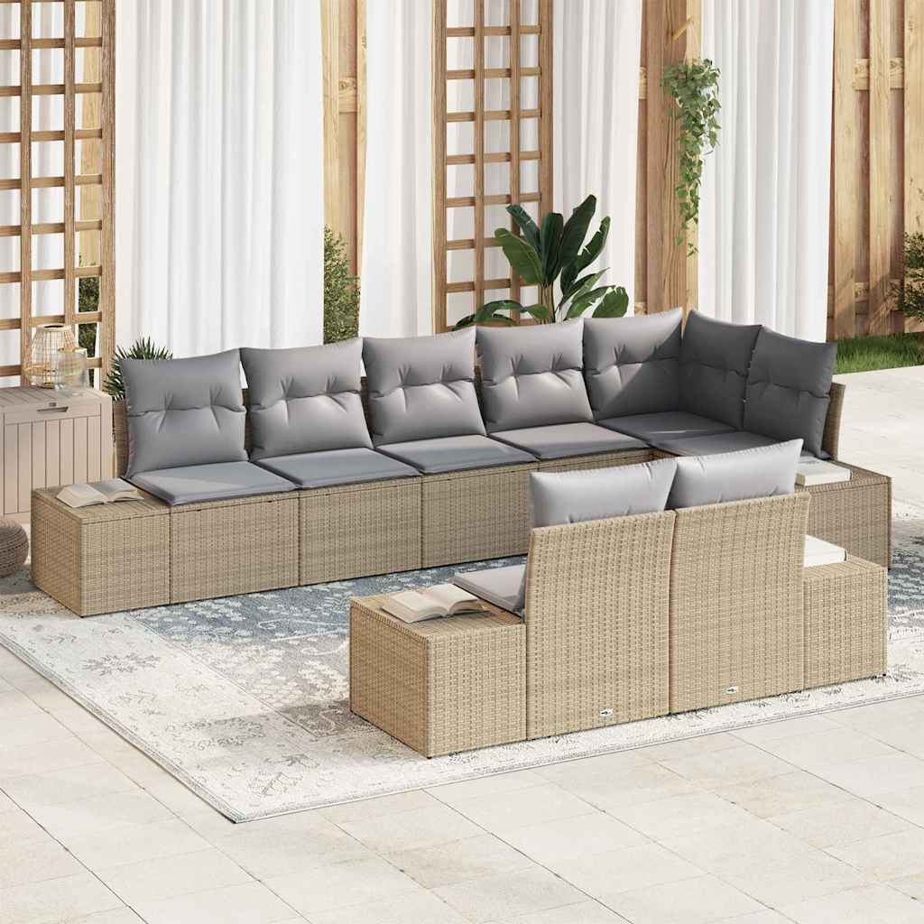 Garten-Sofa-Set mit Kissen 8 pcs Beige, grau Poly Rattan