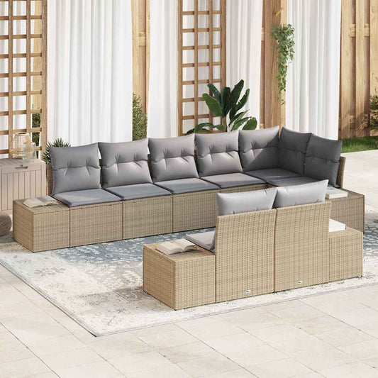 Garten-Sofa-Set mit Kissen 8 pcs Beige, grau Poly Rattan