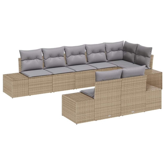Garten-Sofa-Set mit Kissen 8 pcs Beige, grau Poly Rattan