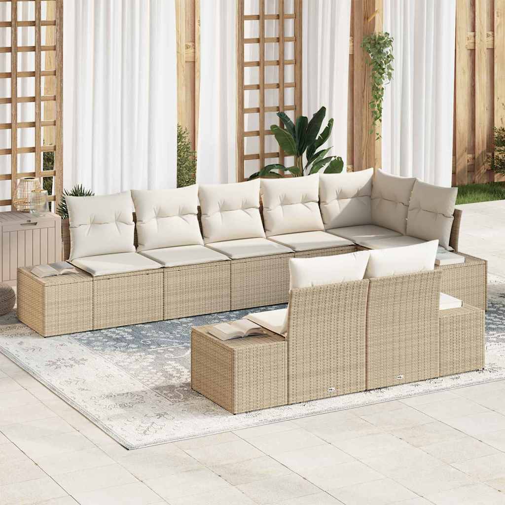 Gartensofa-set mit Kissen 8 pcs Beige und Creme Poly-Rattan