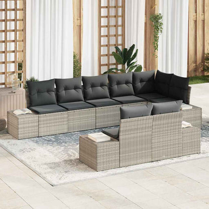 Garten-Sofa-Set mit Kissen 8 pcs Hellgrau Poly Rattan