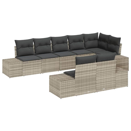 Garten-Sofa-Set mit Kissen 8 pcs Hellgrau Poly Rattan