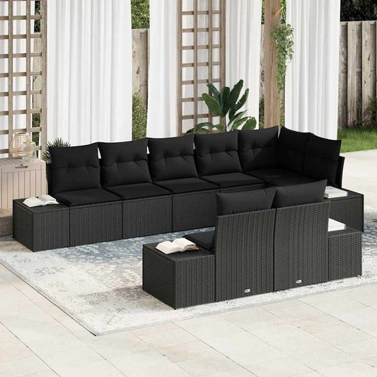 Garten-Sofa-Set mit Kissen 8 pcs Schwarz Poly Rattan