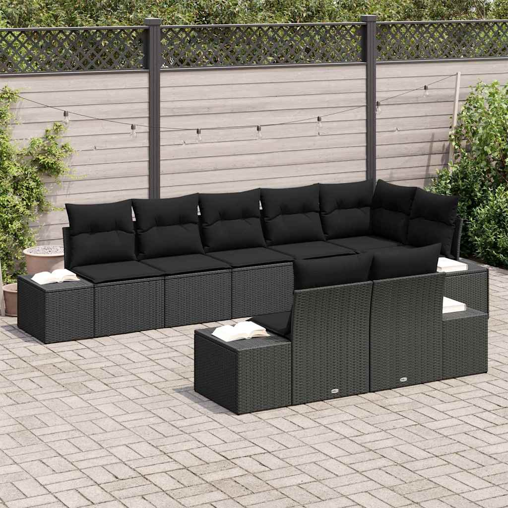 Garten-Sofa-Set mit Kissen 8 pcs Schwarz Poly Rattan