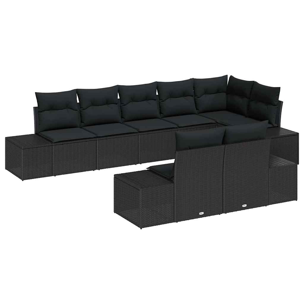 Garten-Sofa-Set mit Kissen 8 pcs Schwarz Poly Rattan