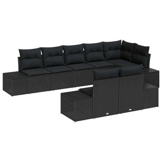 Garten-Sofa-Set mit Kissen 8 pcs Schwarz Poly Rattan