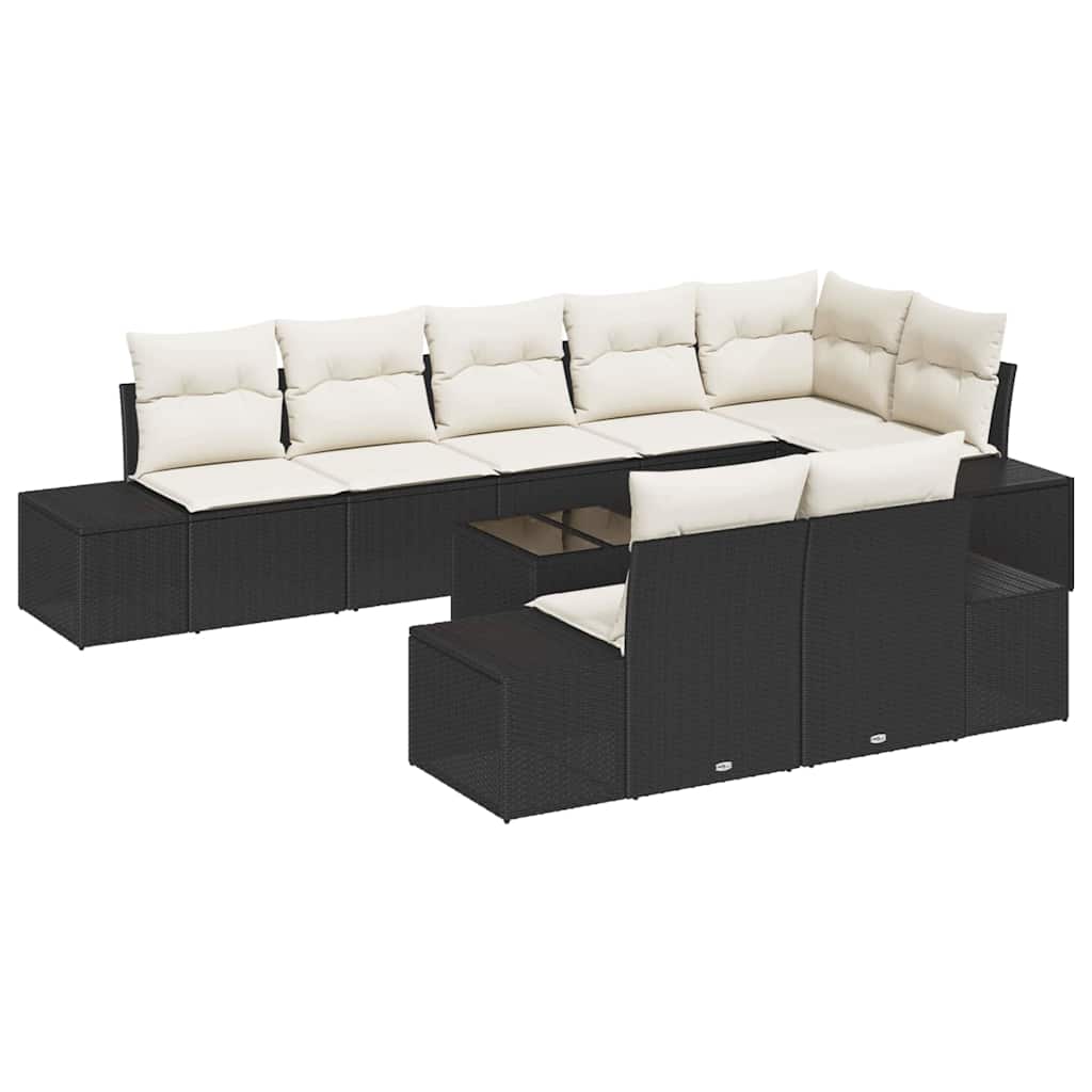 Gartensofa-set mit Kissen 9 pcs Schwarz und Creme Poly-Rattan