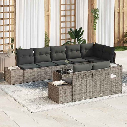 Garten-Sofa-Set mit Kissen 9 pcs Grau Poly Rattan
