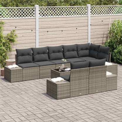 Garten-Sofa-Set mit Kissen 9 pcs Grau Poly Rattan