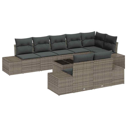Garten-Sofa-Set mit Kissen 9 pcs Grau Poly Rattan