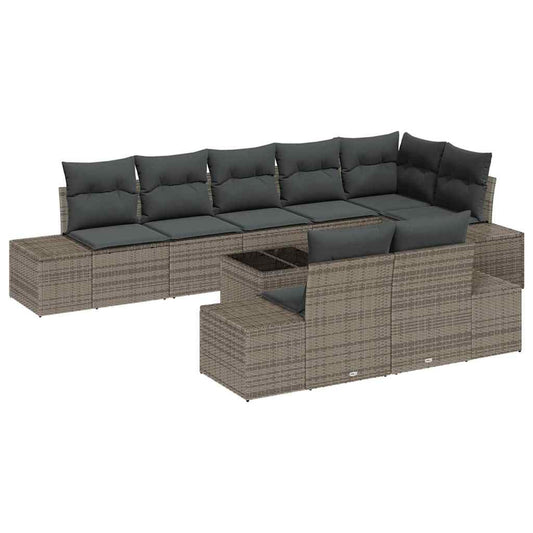 Garten-Sofa-Set mit Kissen 9 pcs Grau Poly Rattan