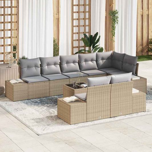 Garten-Sofa-Set mit Kissen 9 pcs Beige, grau Poly Rattan