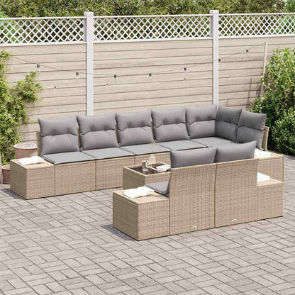 Garten-Sofa-Set mit Kissen 9 pcs Beige, grau Poly Rattan