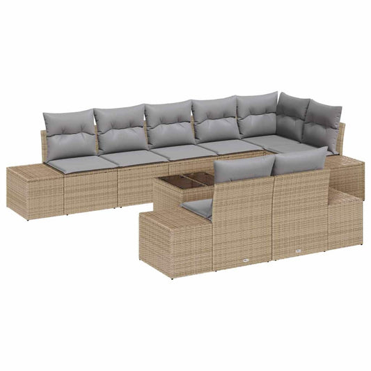 Garten-Sofa-Set mit Kissen 9 pcs Beige, grau Poly Rattan