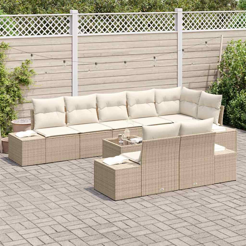 Gartensofa-set mit Kissen 9 pcs Beige und Creme Poly-Rattan