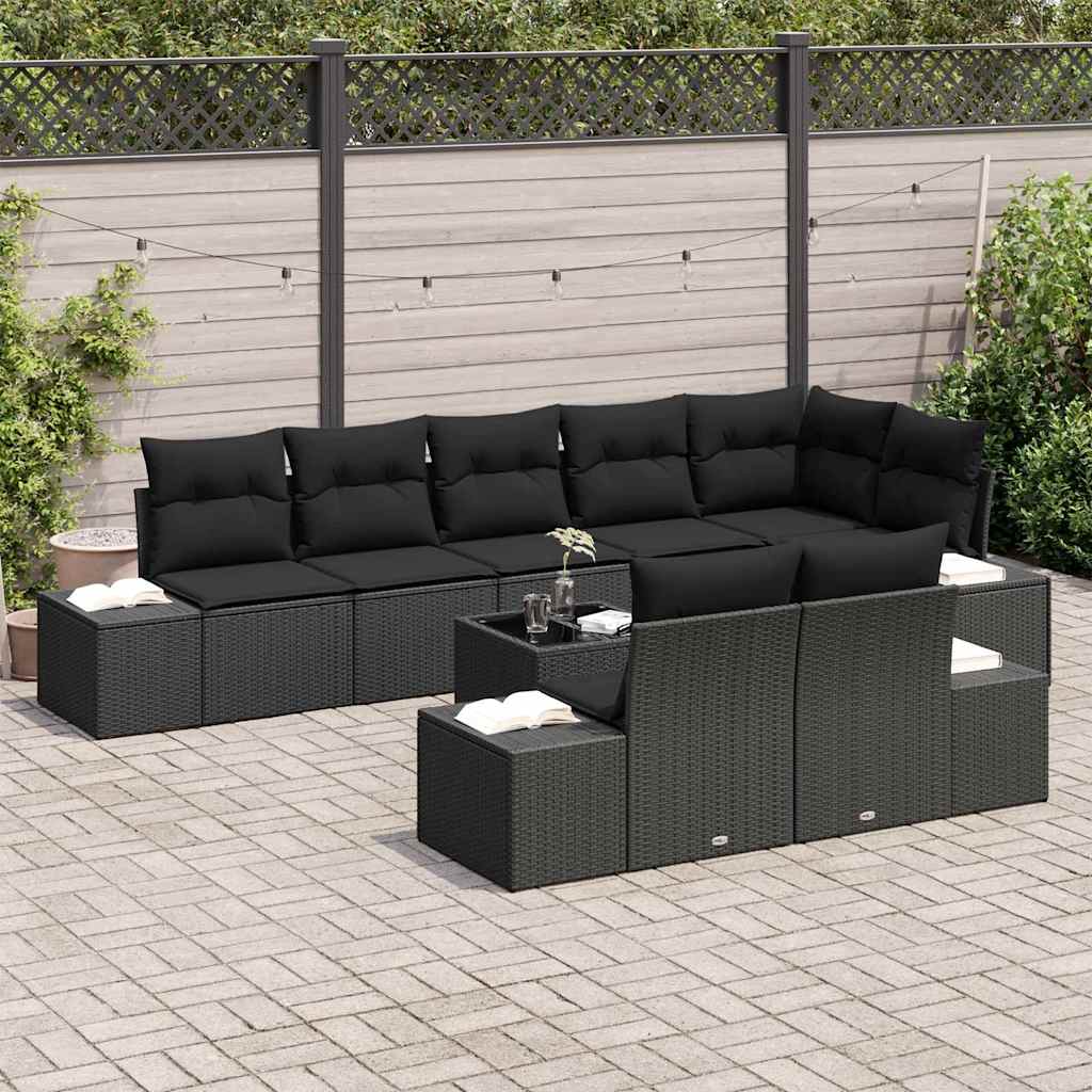 Garten-Sofa-Set mit Kissen 9 pcs Schwarz Poly Rattan