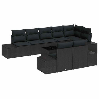 Garten-Sofa-Set mit Kissen 9 pcs Schwarz Poly Rattan