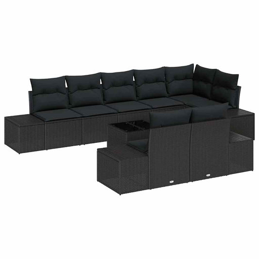 Garten-Sofa-Set mit Kissen 9 pcs Schwarz Poly Rattan
