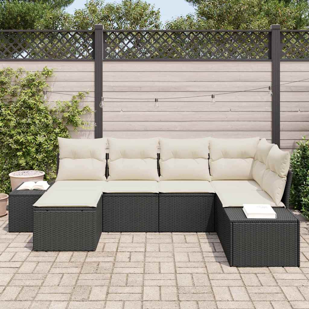 Gartensofa-set mit Kissen 6 pcs Schwarz und Creme Poly-Rattan