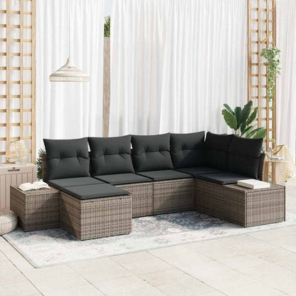 Garten-Sofa-Set mit Kissen 6 pcs Grau Poly Rattan