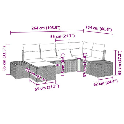 Garten-Sofa-Set mit Kissen 6 pcs Grau Poly Rattan