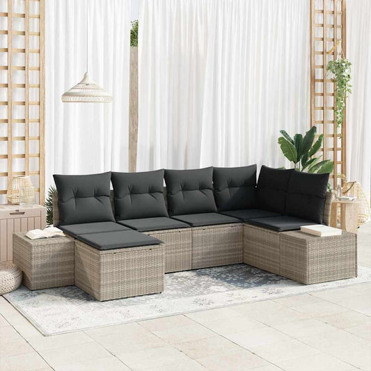 Garten-Sofa-Set mit Kissen 6 pcs Hellgrau Poly Rattan