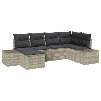 Garten-Sofa-Set mit Kissen 6 pcs Hellgrau Poly Rattan