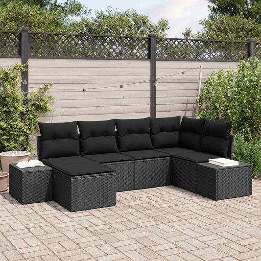 Garten-Sofa-Set mit Kissen 6 pcs Schwarz Poly Rattan