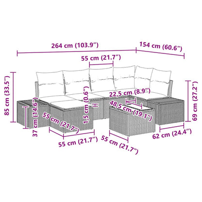 Garten-Sofa-Set mit Kissen 7 pcs Grau Poly Rattan