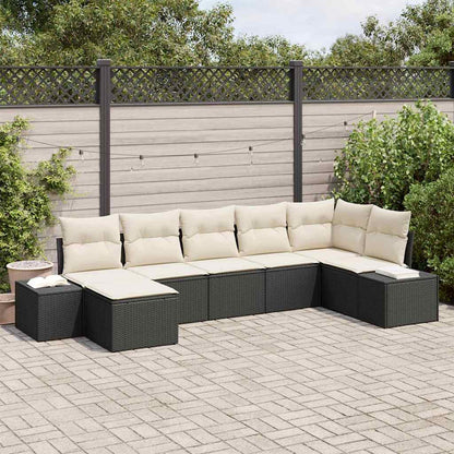 Gartensofa-set mit Kissen 7 pcs Schwarz Poly-Rattan