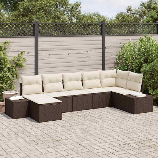Garten-Sofa-Set mit Kissen 7 pcs Braun Poly Rattan