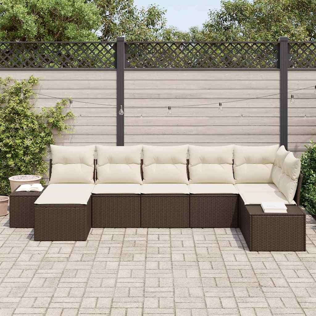 Garten-Sofa-Set mit Kissen 7 pcs Braun Poly Rattan