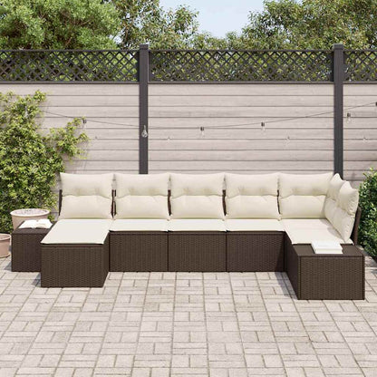 Garten-Sofa-Set mit Kissen 7 pcs Braun Poly Rattan