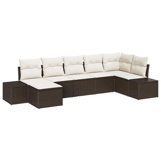 Garten-Sofa-Set mit Kissen 7 pcs Braun Poly Rattan