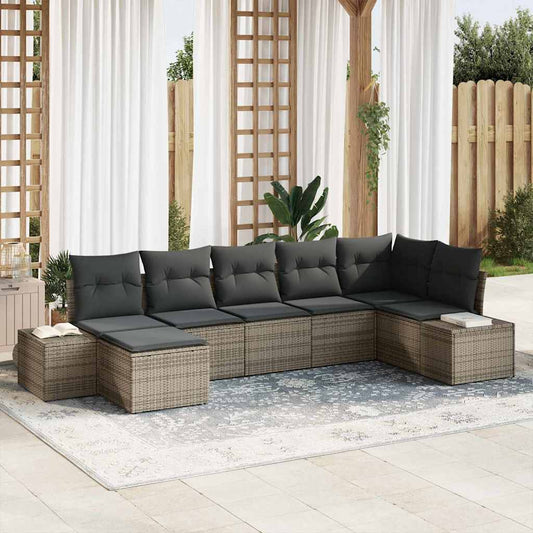 Garten-Sofa-Set mit Kissen 7 pcs Grau Poly Rattan