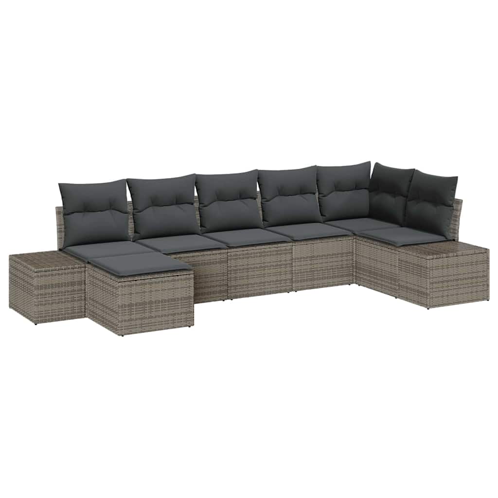 Garten-Sofa-Set mit Kissen 7 pcs Grau Poly Rattan