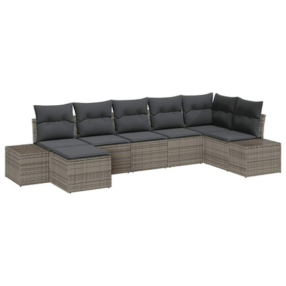 Garten-Sofa-Set mit Kissen 7 pcs Grau Poly Rattan