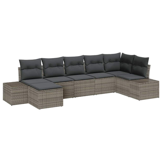 Garten-Sofa-Set mit Kissen 7 pcs Grau Poly Rattan