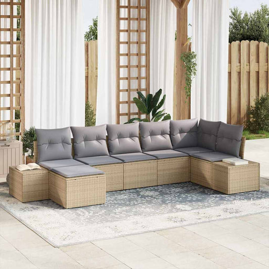 Garten-Sofa-Set mit Kissen 7 pcs Beige Poly Rattan