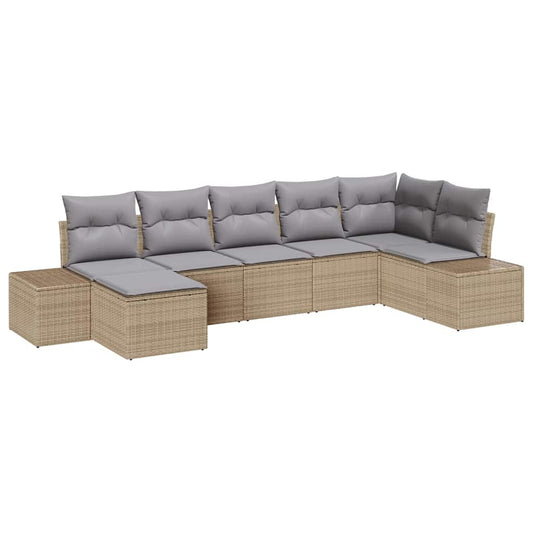 Garten-Sofa-Set mit Kissen 7 pcs Beige Poly Rattan