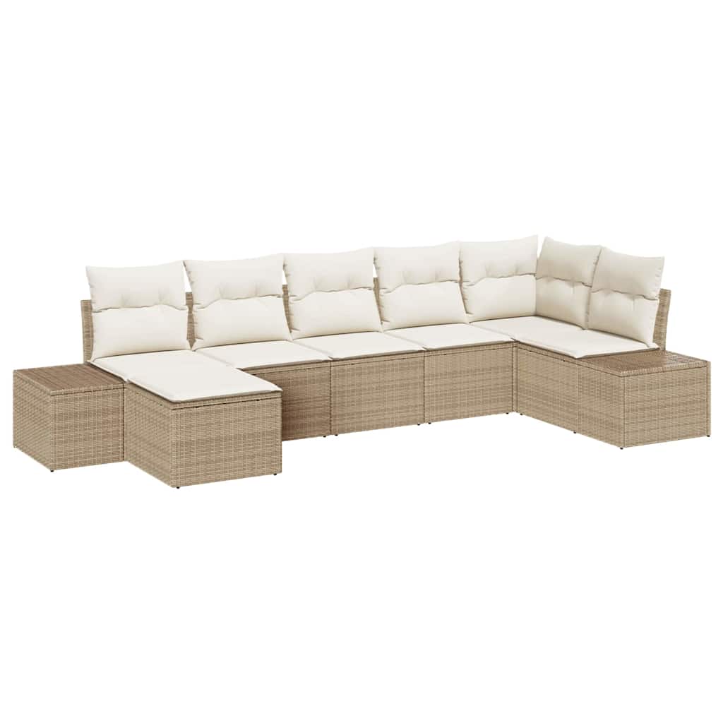 Gartensofa-set mit Kissen 7 pcs Beige Poly-Rattan