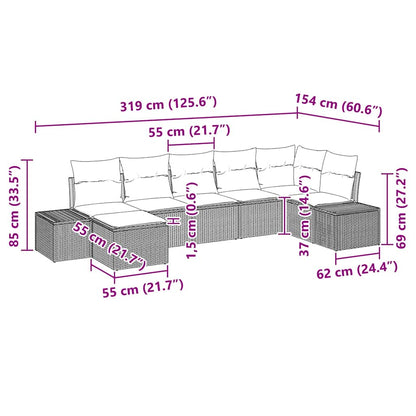 Gartensofa-set mit Kissen 7 pcs Beige Poly-Rattan