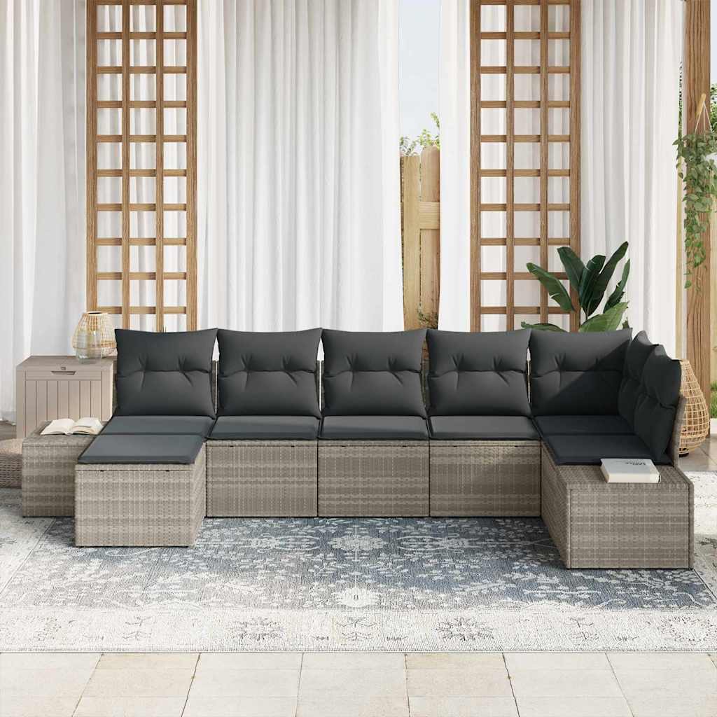Garten-Sofa-Set mit Kissen 7 pcs Hellgrau Poly Rattan