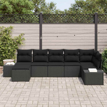 Garten-Sofa-Set mit Kissen 7 pcs Schwarz Poly Rattan