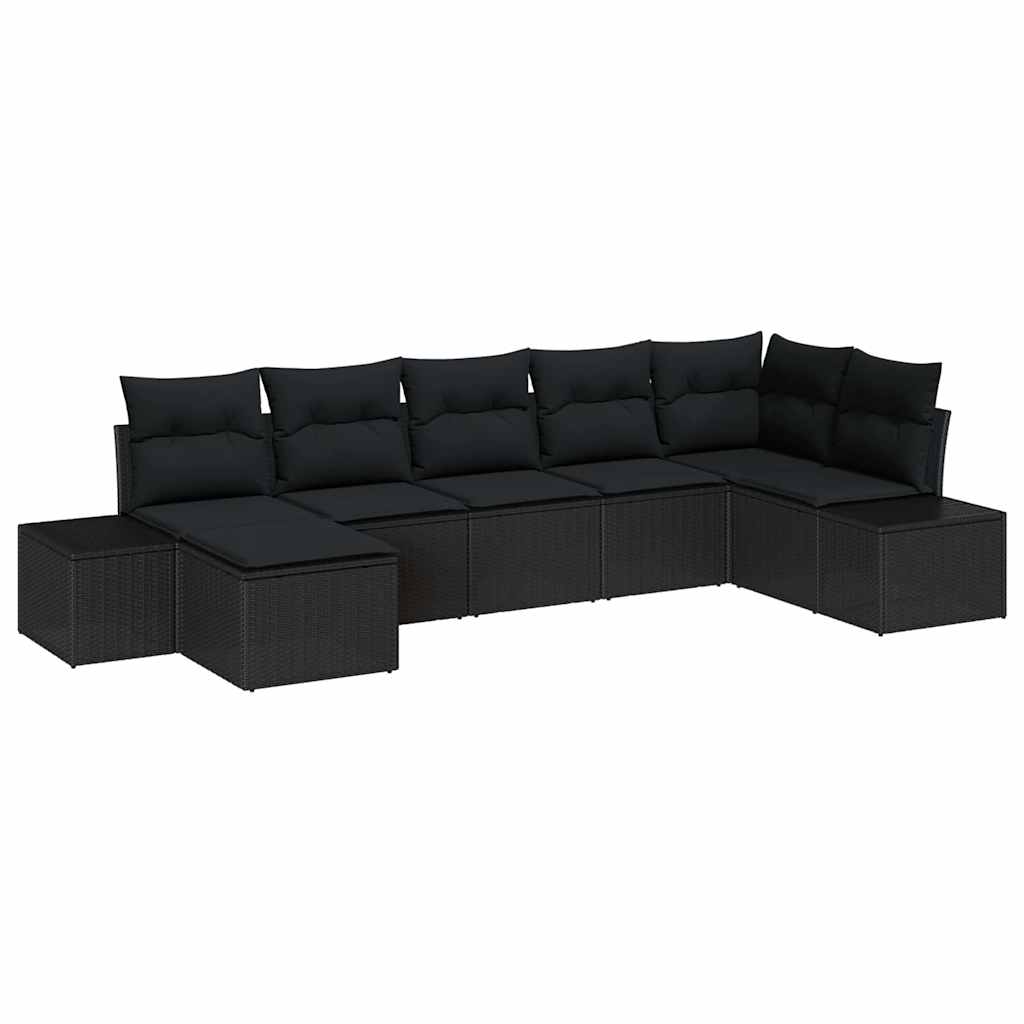 Garten-Sofa-Set mit Kissen 7 pcs Schwarz Poly Rattan