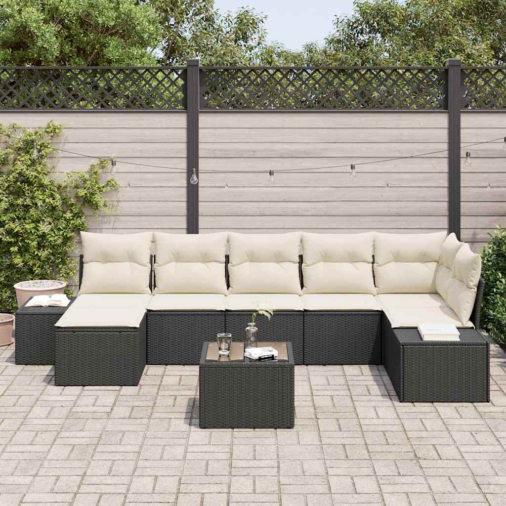 Gartensofa-set mit Kissen 8 pcs Schwarz Poly-Rattan