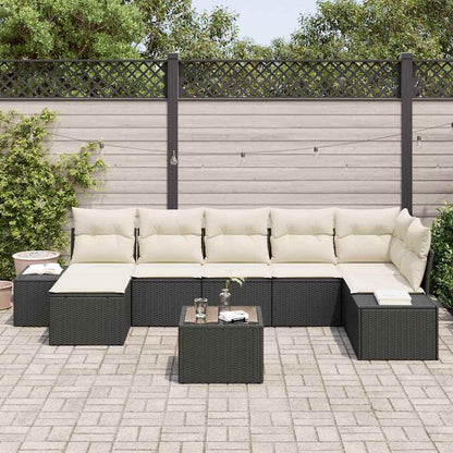 Gartensofa-set mit Kissen 8 pcs Schwarz Poly-Rattan
