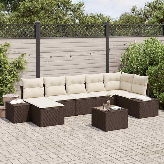Garten-Sofa-Set mit Kissen 8 pcs Braun Poly Rattan